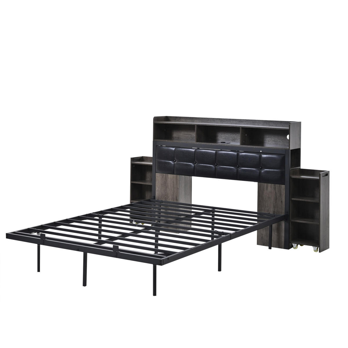 DOPPELBETT 140/190 cm Grau mit LED-Beleuchtung und USB-Ladefunktion aus Metall - Grau, Metall (140/190cm) - OKWISH