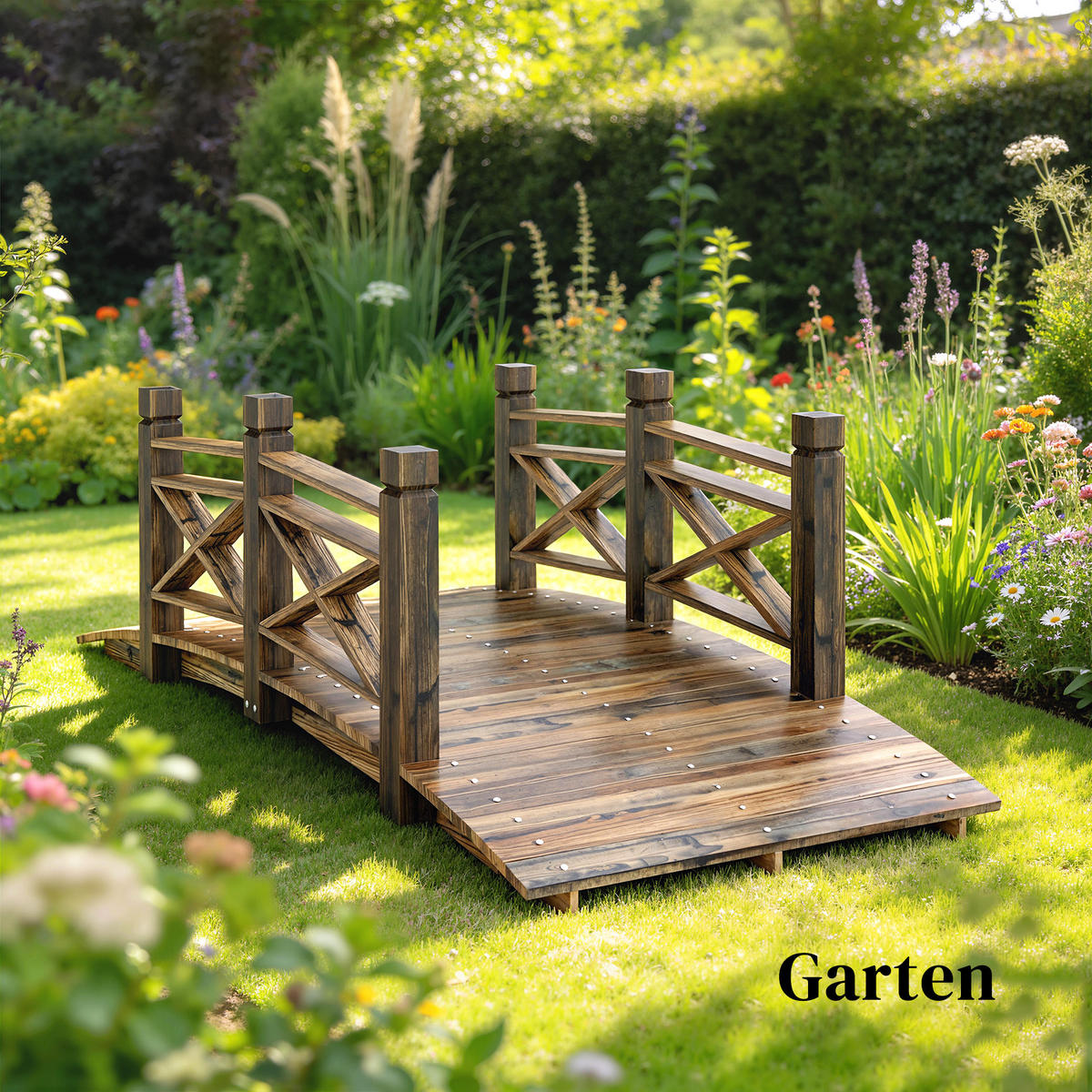 GARTENBRÜCKE Tannenholz Verkohlt - Braun, Holz (174/78/57.5cm) - Outsunny