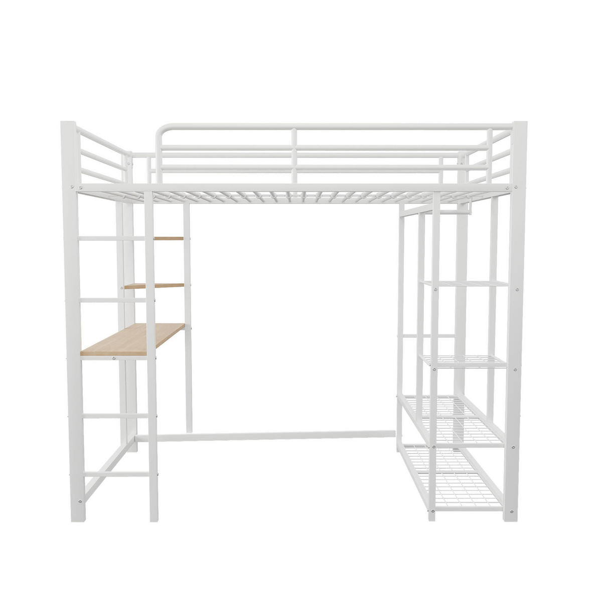 HOCHBETT 90/200 cm in Weiß mit Schreibtisch, Regal und Kleiderstange - Weiß, Metall (90/200cm) - Flora Grace