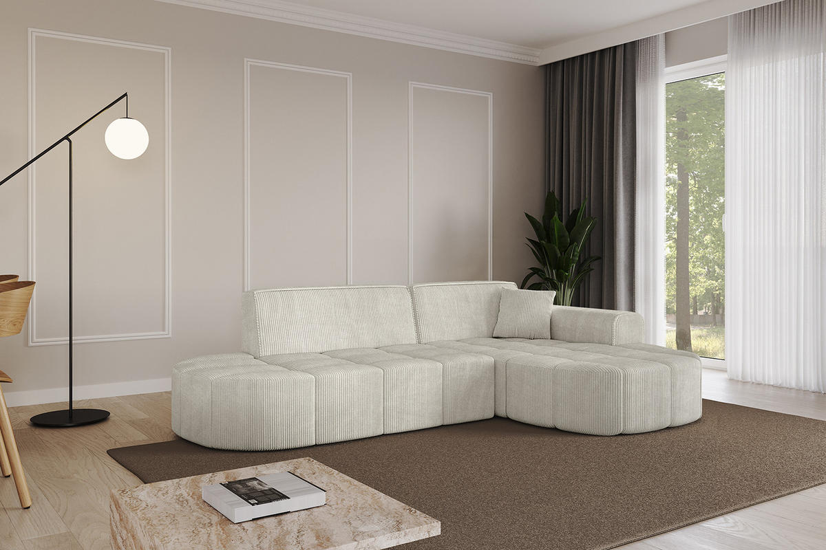 ECKSOFA Ottomane Rechts LIVO-L1 - 252x173x79,5 cm Creme - Hellgrau/Creme, Holzwerkstoff/Textil (252/173cm) - ALTDECOR