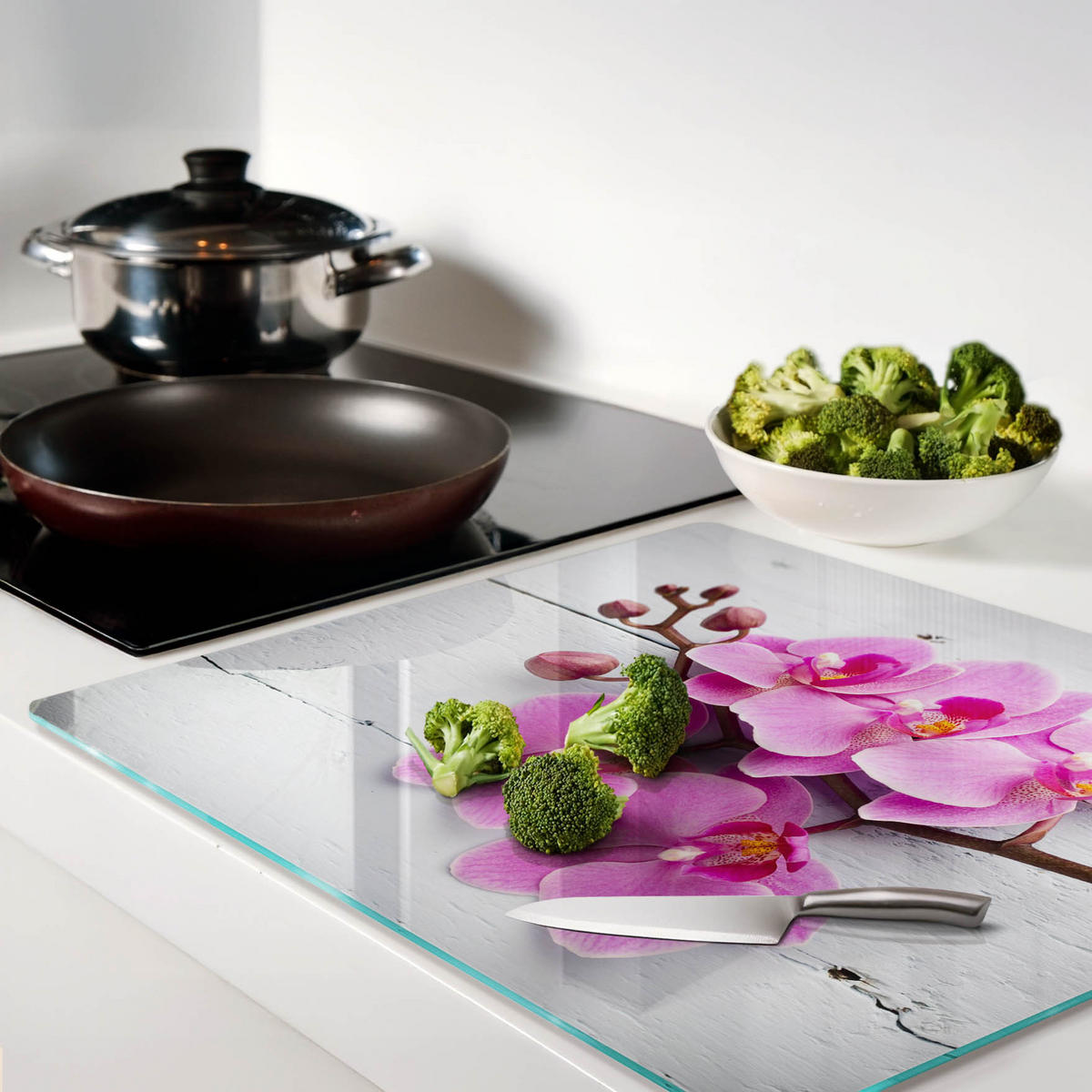 GLASPLATTE 60x52 cm Orchidee auf Holz - Pink, Glas (60/0.4/52cm) - TULUP