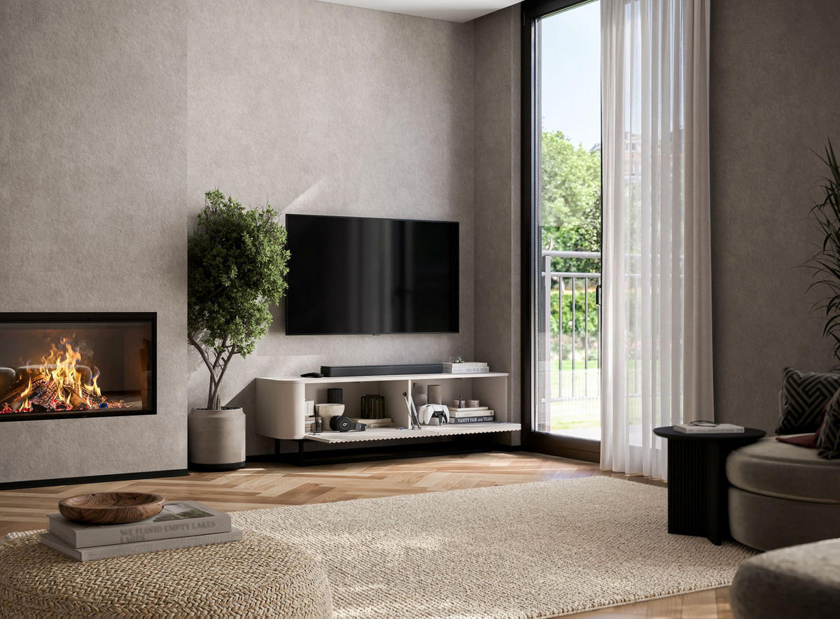 TV STOLÍK Aurora kašmírový matný 140 cm s kovovým rámom - čierna/kašmírová, kov/kompozitné drevo (140/44/35cm) - Meble Lindner