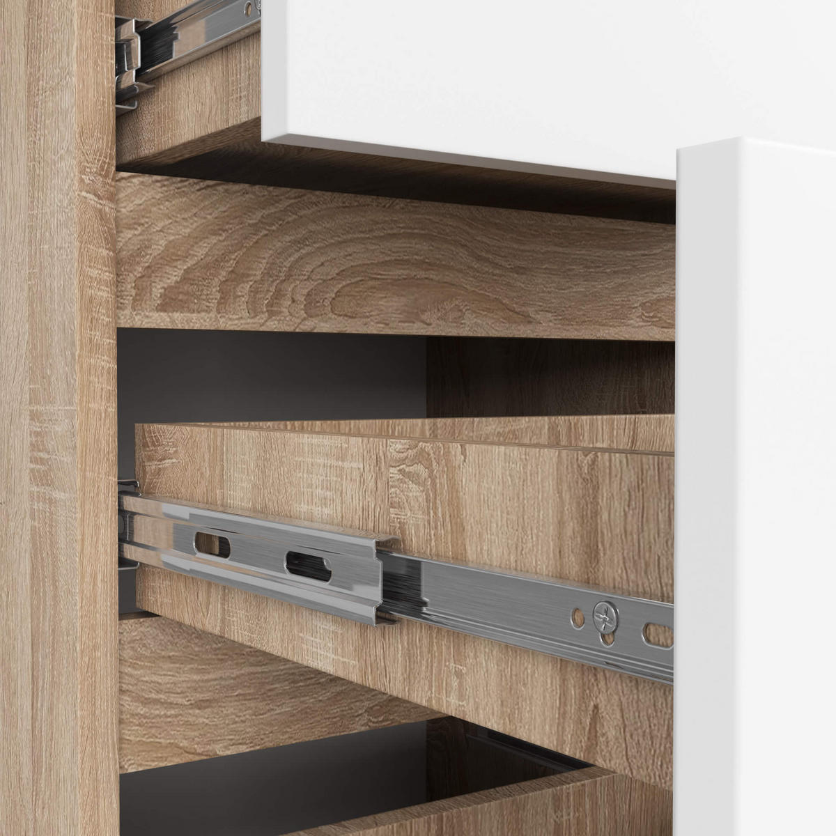 KOMMODE Eiche Sonoma, Weiß 74/40/35 - Weiß, Holzwerkstoff (40/74/35cm) - RAUMHIRSCH FURNITURE