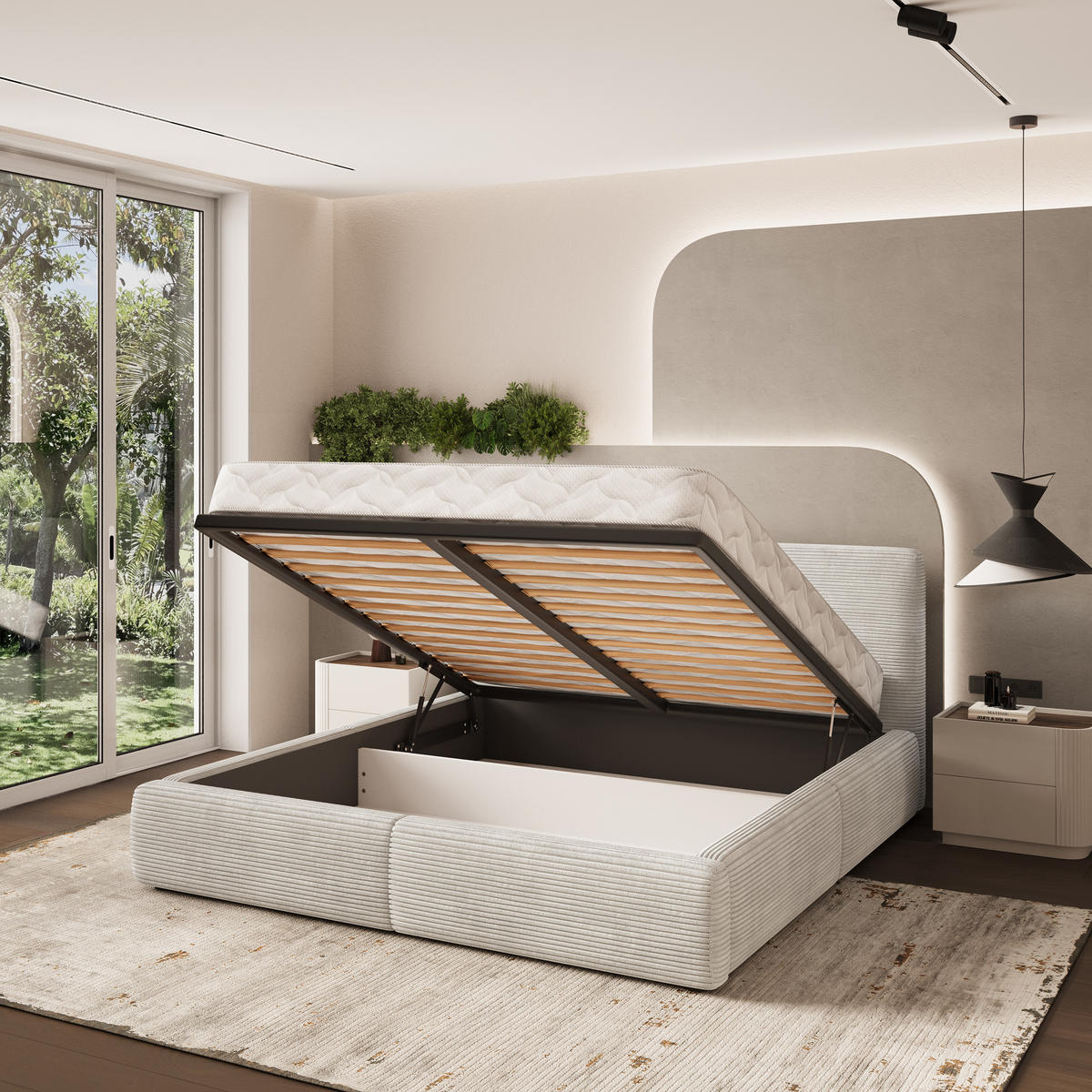 POLSTERBETT FELURO 140x200 cm mit Bettkästen - Creme - Creme, Holz (140/200cm) - MASSENO