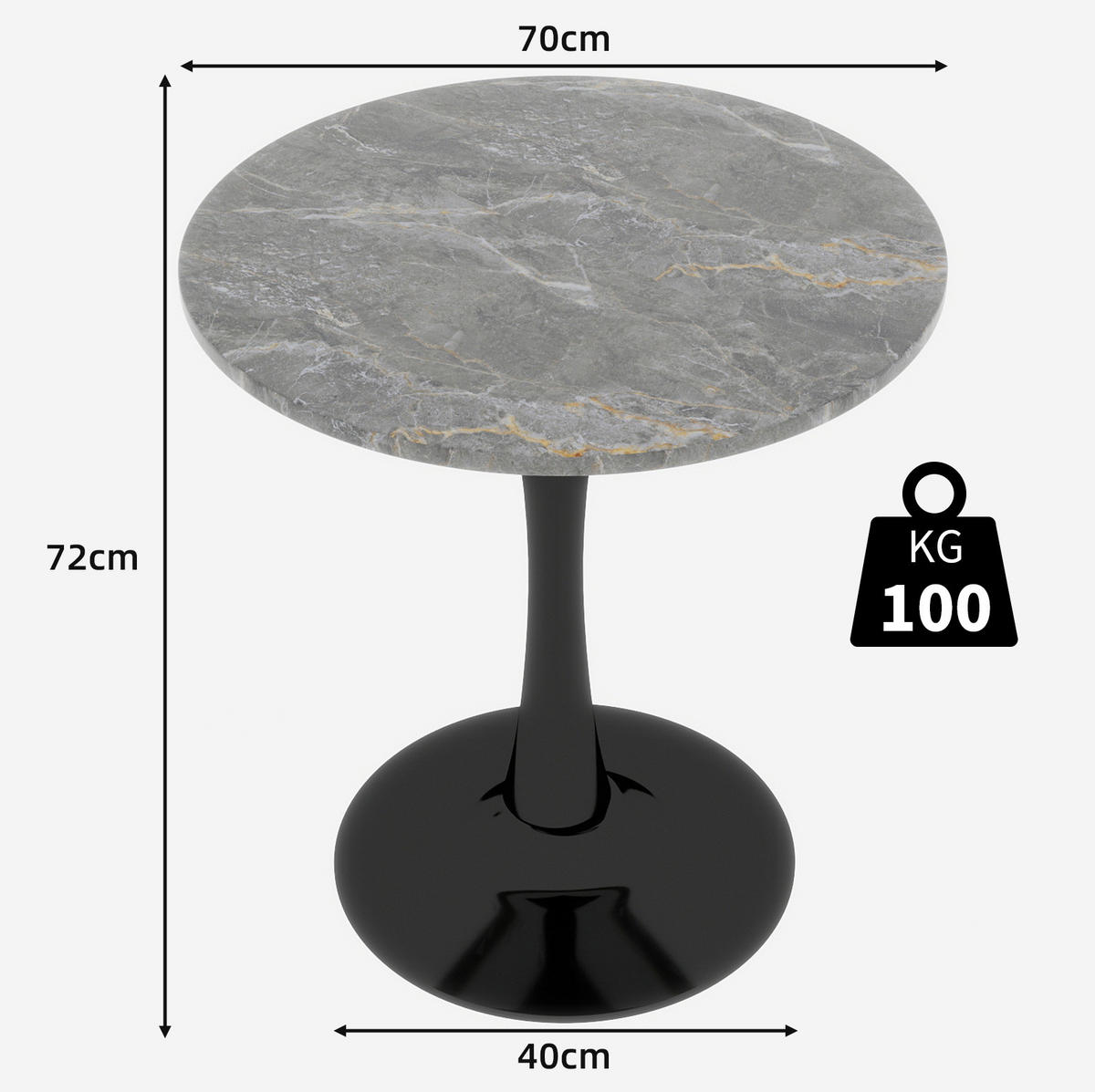 COUCHTISCH 70 cm Schwarz/Grau aus Kunstmarmor mit modernem Design - Grau, Stein (70/70/72cm) - OKMYHOME