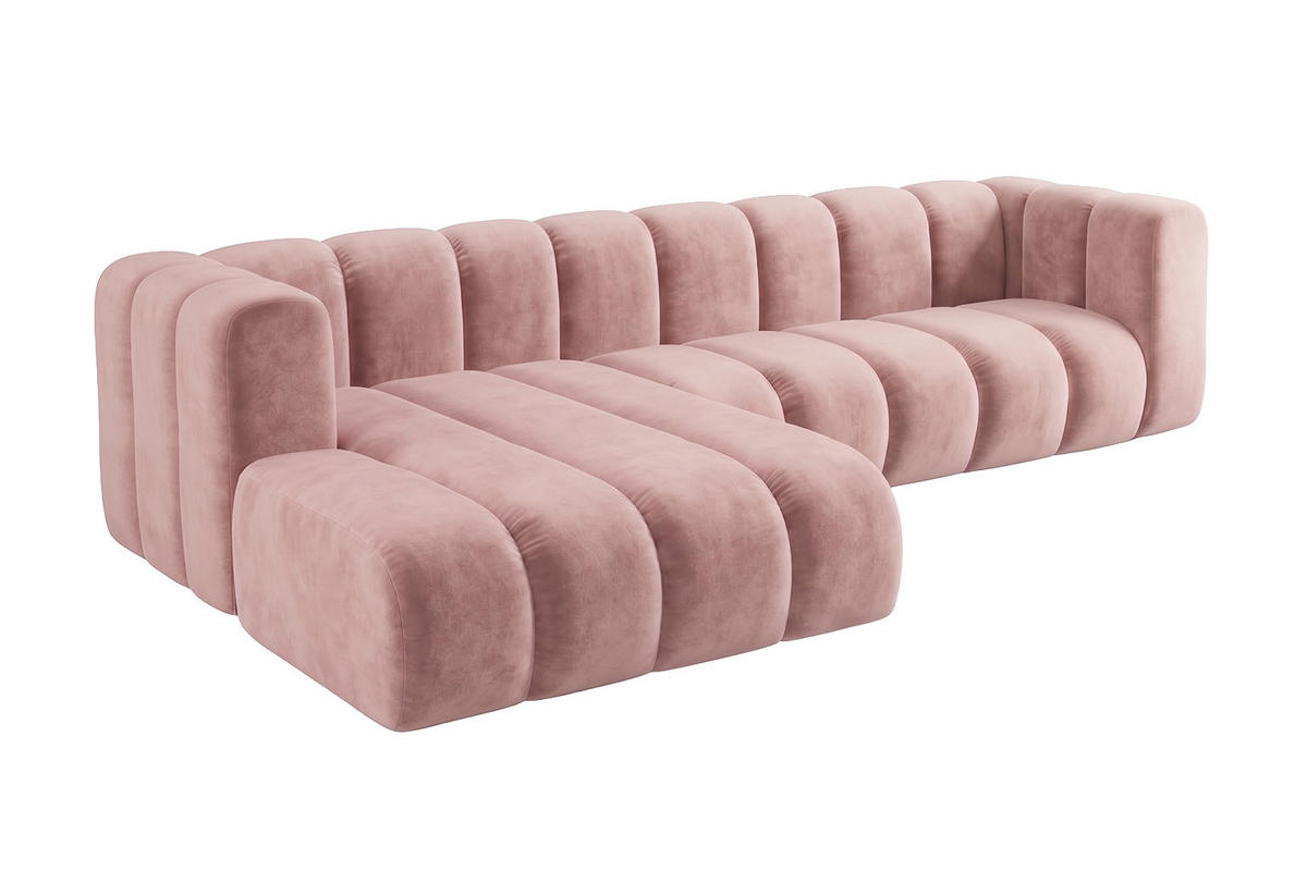 ECKSOFA Modulares In L-Form, Velvet-Stoff Riviera, Hellrosa, Links, GRAND 287 cm - Hellrosa, Holz (287/179cm) - Kaiser Möbel