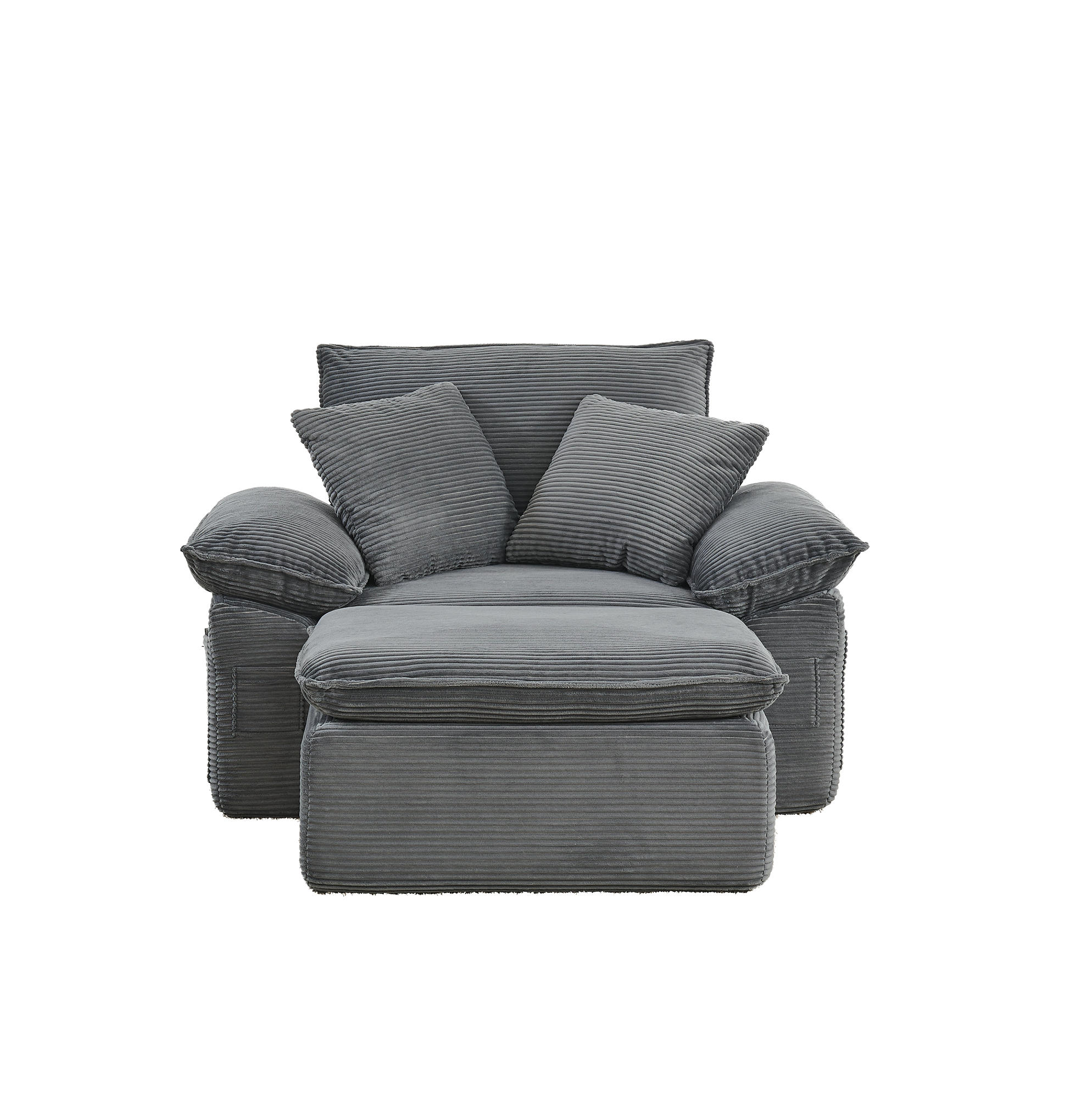 SESSEL aus Stoff Hellgrau ohne Montage mit Fußstütze, Seitentaschen und modularer Kombination - Hellgrau, Textil (156/65/125cm) - Modfu