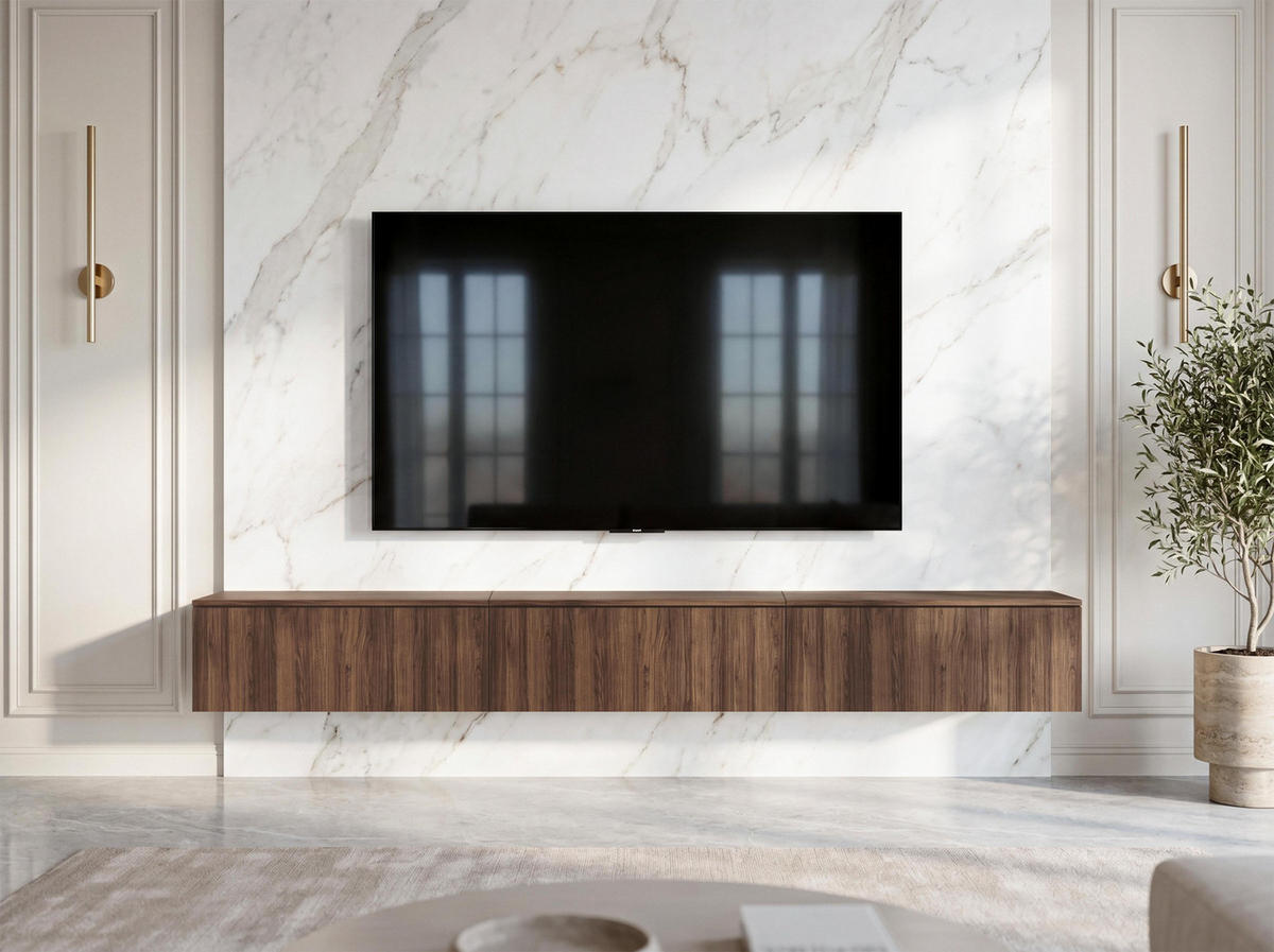 LOWBOARD Barvo 3x100 Nussbaum Warmia 300/34/32 cm – hängendes TV-Board - Nussbaumfarben, Holzwerkstoff (300/34/32cm) - AX Living
