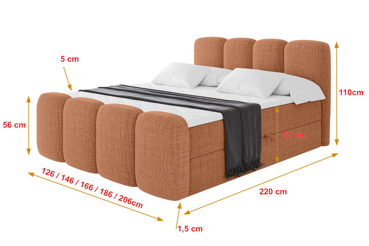 AMERICKÁ postel s matrací H4 a lamelovým roštem – NINA-Z – 120 × 200 cm – meruňková - pomerančová, kompozitní dřevo (120/200cm) - ALTDECOR