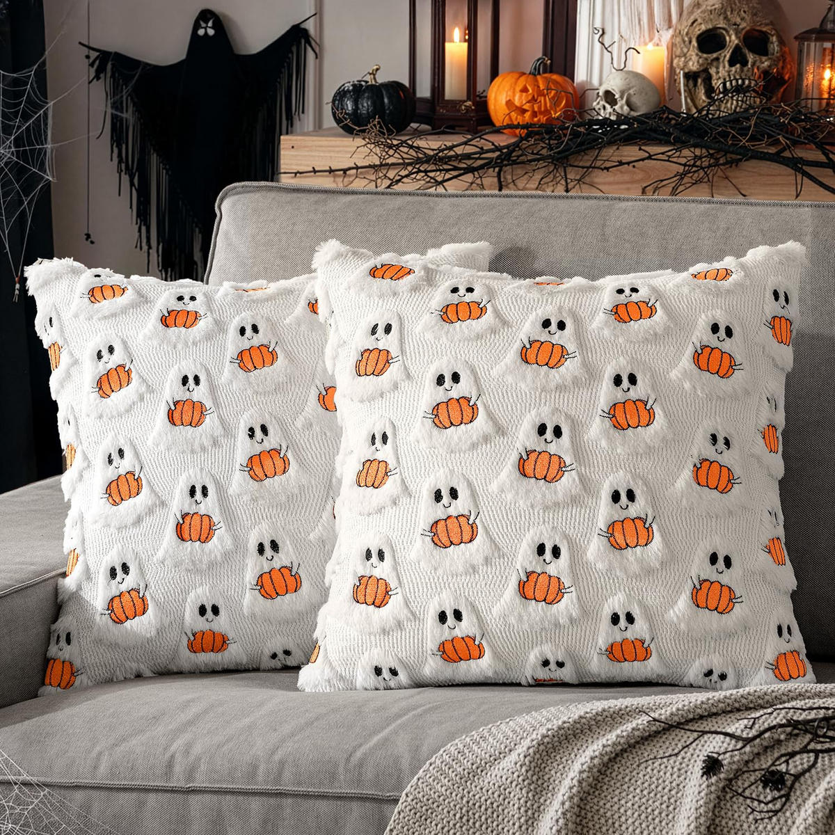 KISSENBEZUG 45x45 cm 2er Set Halloween Dekoration - Ecru, Textil (45/45cm) - Kaket