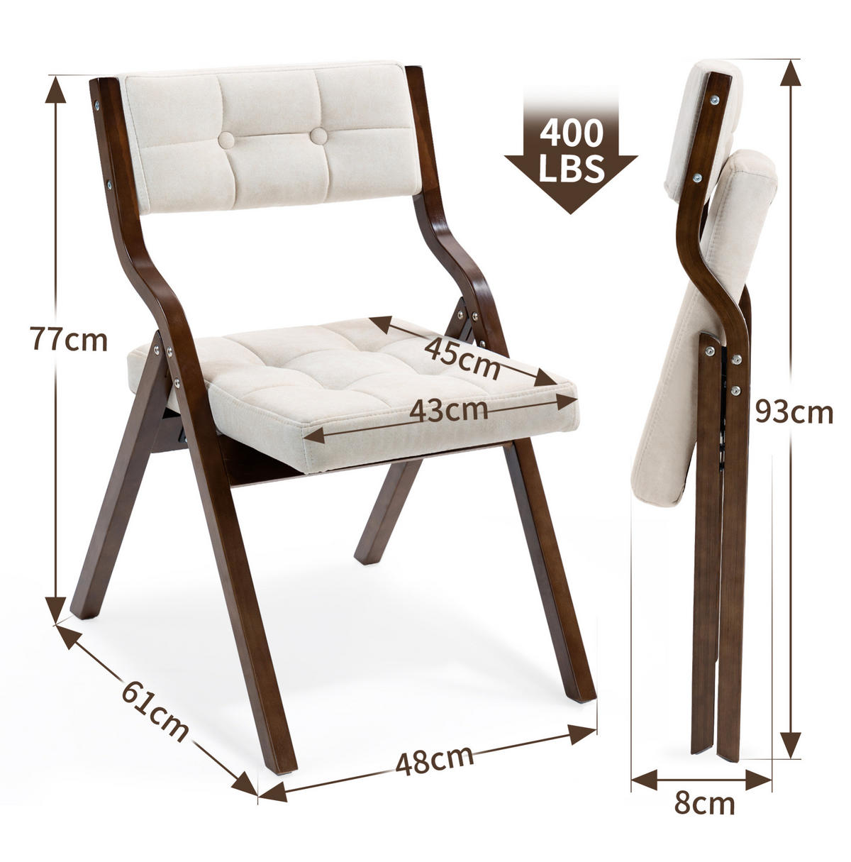 FALTSTUHL 2er-Set Creme mit gepolstertem Sitz und Rückenlehne - Creme, Holz (48/77/61cm) - MIVRAY