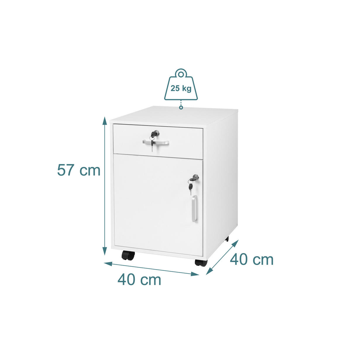 ROLLCONTAINER - Silberfarben/Weiß, Holzwerkstoff/Kunststoff (40/57/40cm) - Relaxdays