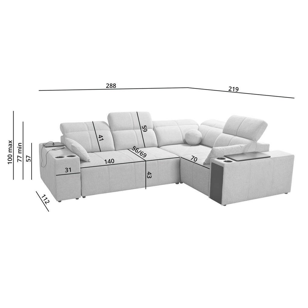 Thumbnail - Kaiser Möbel Ecksofa, Creme, Textil, L-Form, Ottomane links, Ottomane rechts,L-Form, 288x219 cm, Wohnzimmer, Sofas & Cou...