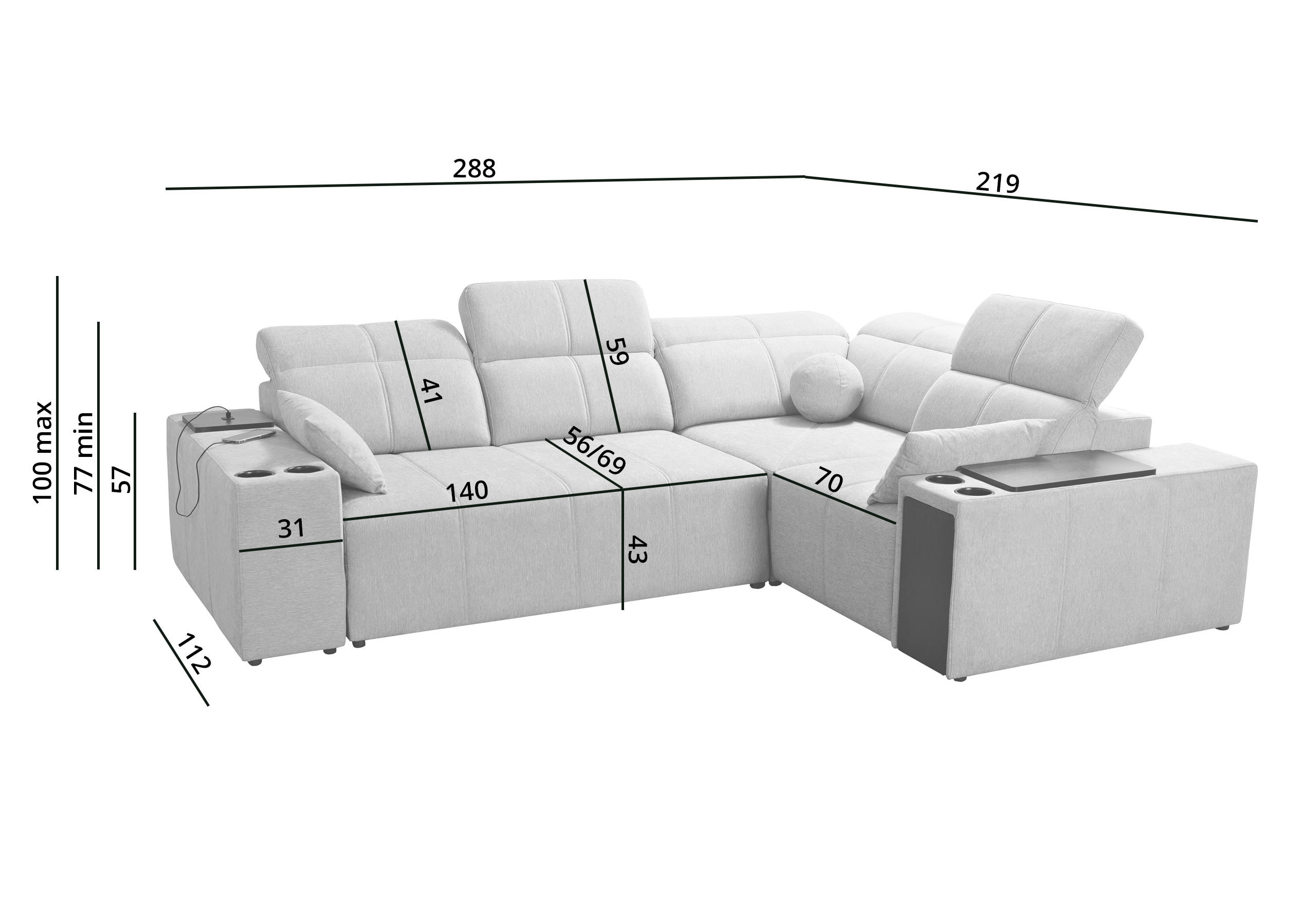 Thumbnail - Kaiser Möbel Ecksofa, Kupfer, Textil, L-Form, Ottomane links, Ottomane rechts,L-Form, 288x219 cm, Wohnzimmer, Sofas & Co...