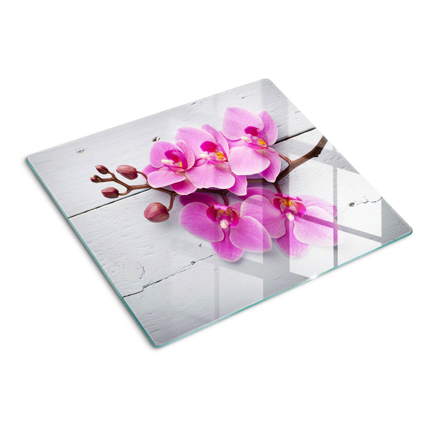 GLASPLATTE 60x52 cm Orchidee auf Holz - Pink, Glas (60/0.4/52cm) - TULUP