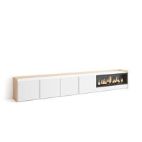 LOWBOARD, Weiß und Eiche, 315/35/50cm, Kamin mit Feuereffekt XXL - Weiß, Holzwerkstoff (315/50/35cm) - Skraut Home