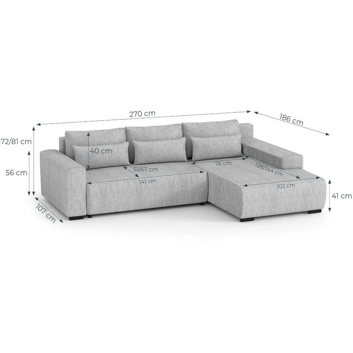 ECKSCHLAFSOFA Benny dunkelrot rechts - Schwarz/Dunkelrot, Kunststoff/Textil (271/185cm) - Beautysofa