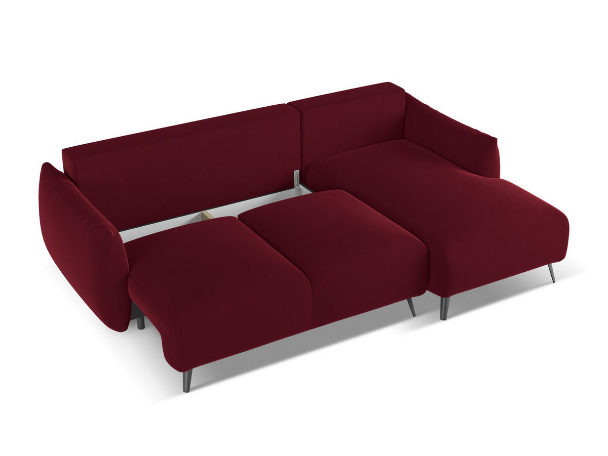 ECKSOFA mit Schlaffunktion Samt Stoff Rot - Bordeaux/Rot, Textil/Metall (242/162cm) - Makamii