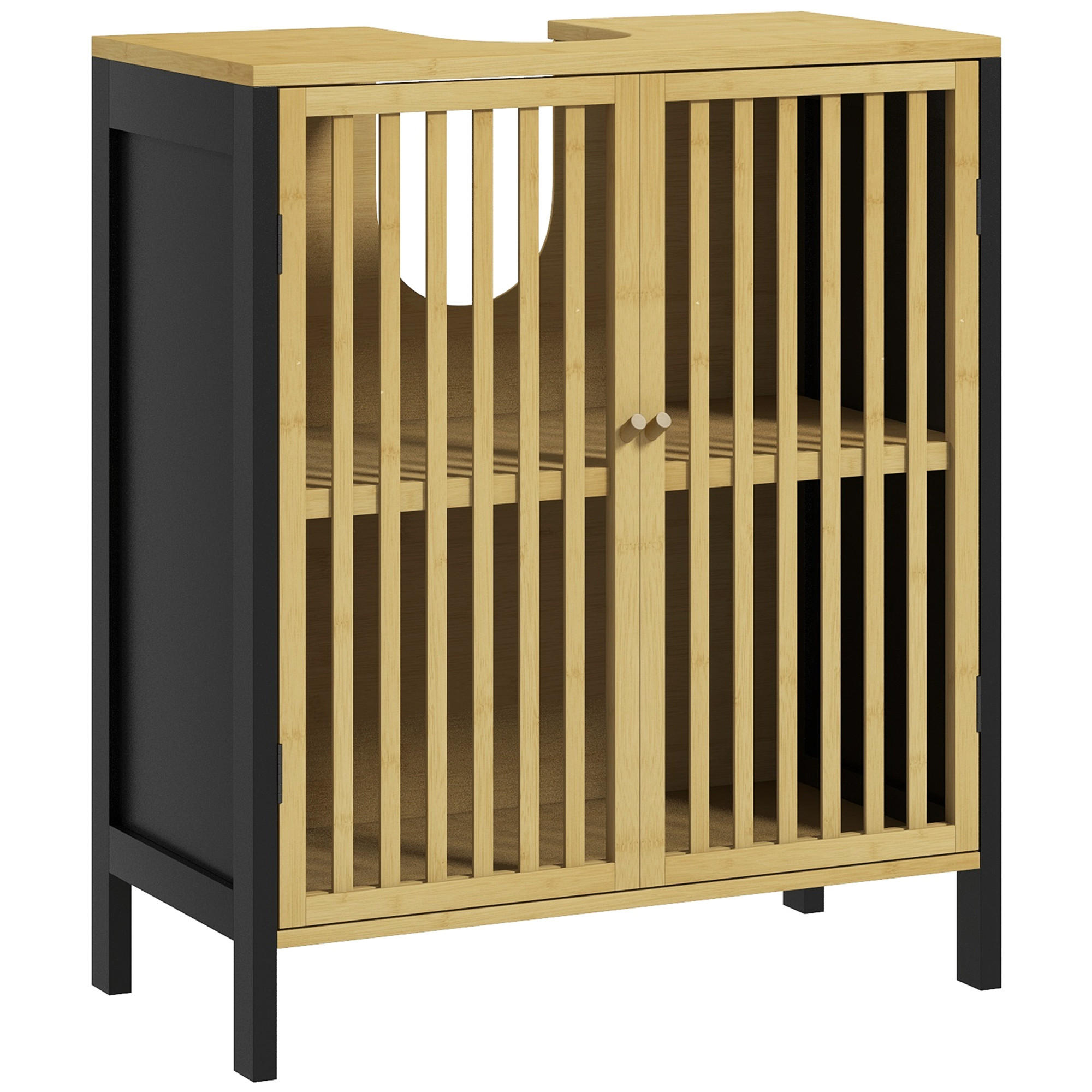 WASCHBECKENUNTERSCHRANK DE-15885 mit 2 Türen Schwarz/Natur - Naturfarben, Holzwerkstoff (60/70/30cm) - ComfortXL