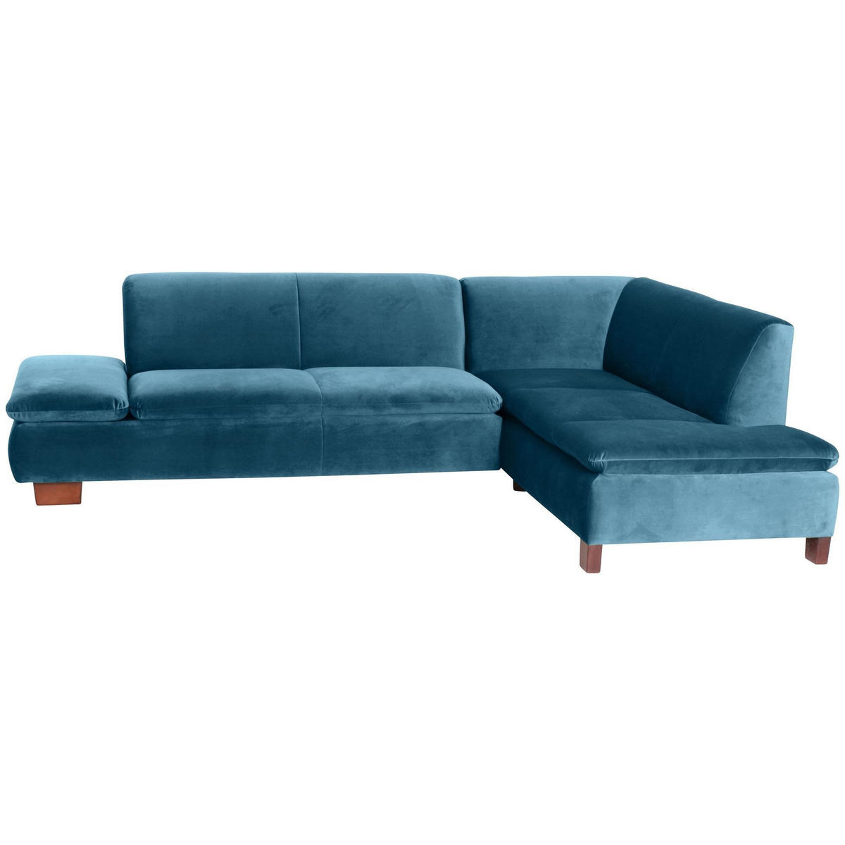 ECKSOFA mit Ottomane rechts Kaye Bezug Samtvelours Buche nussbaum dunkel / petrol - Blau, Kunststoff (270/190cm) - 58aufmkessel