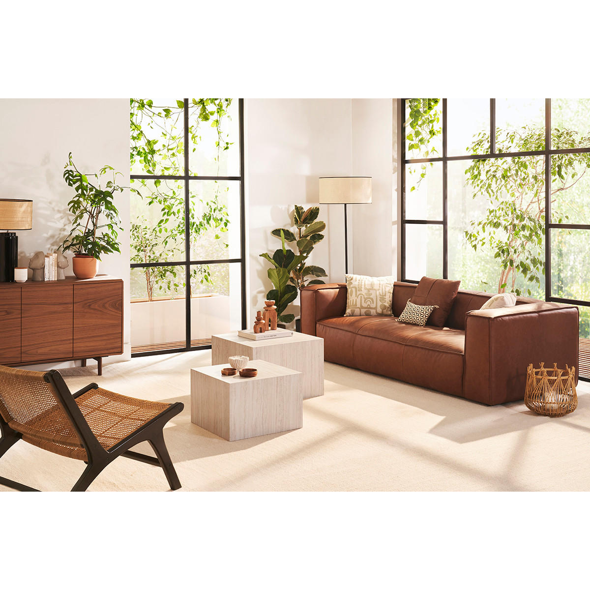 BEISTELLTISCHE Marmor-Effekt Schwarz 2er-Set CALLA - Schwarz, Holz (58/58/40cm) - Miliboo