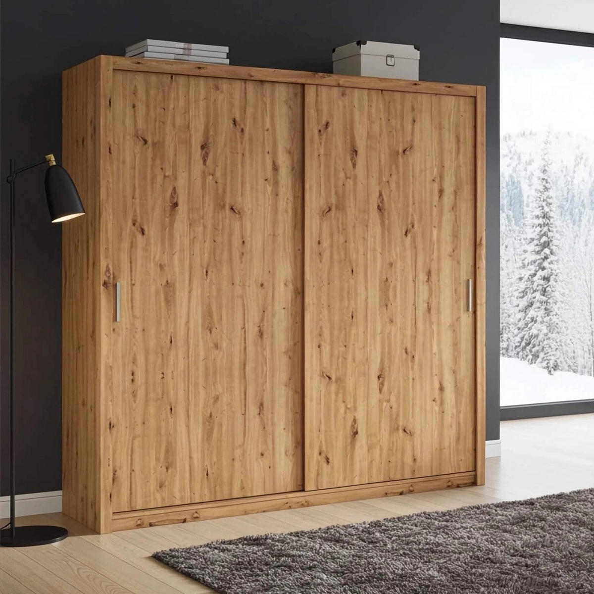 SCHIEBETÜRENSCHRANK Tamiza 220/215/62 2-türig - Silberfarben/Eiche Artisan, Holzwerkstoff/Kunststoff (220/215/62cm) - Ravio