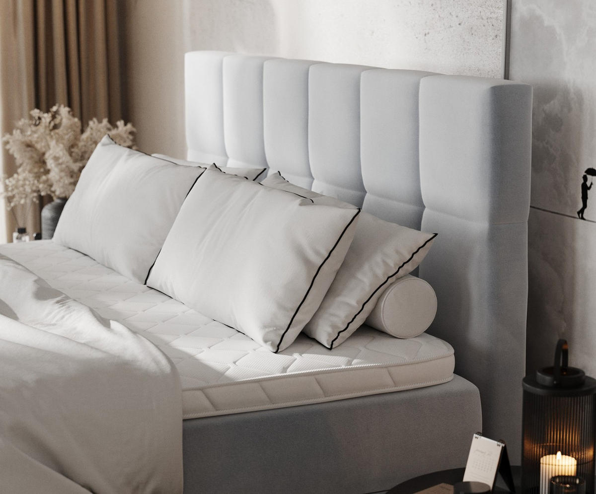 BOXBETT Savio 160/200 cm Hellgrau im Paros Stoff - Hellgrau/Schwarz, Holz/Holzwerkstoff (160/200cm) - AltaBeds