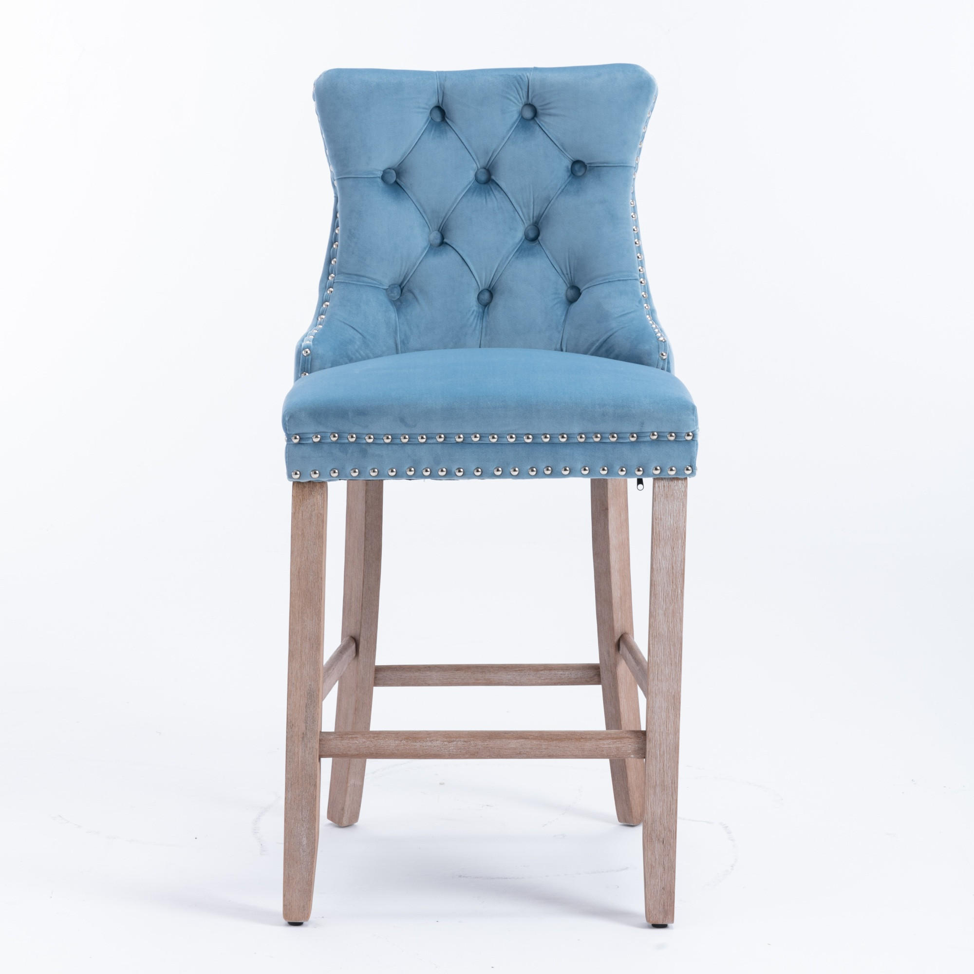 BARHOCKER Hellblau 2er-Set mit Samtbezug und Holzbeinen - Hellblau, Textil (60/103/50cm) - PANGIVO