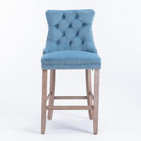 BARHOCKER Hellblau 2er-Set mit Samtbezug und Holzbeinen - Hellblau, Textil (60/103/50cm) - PANGIVO