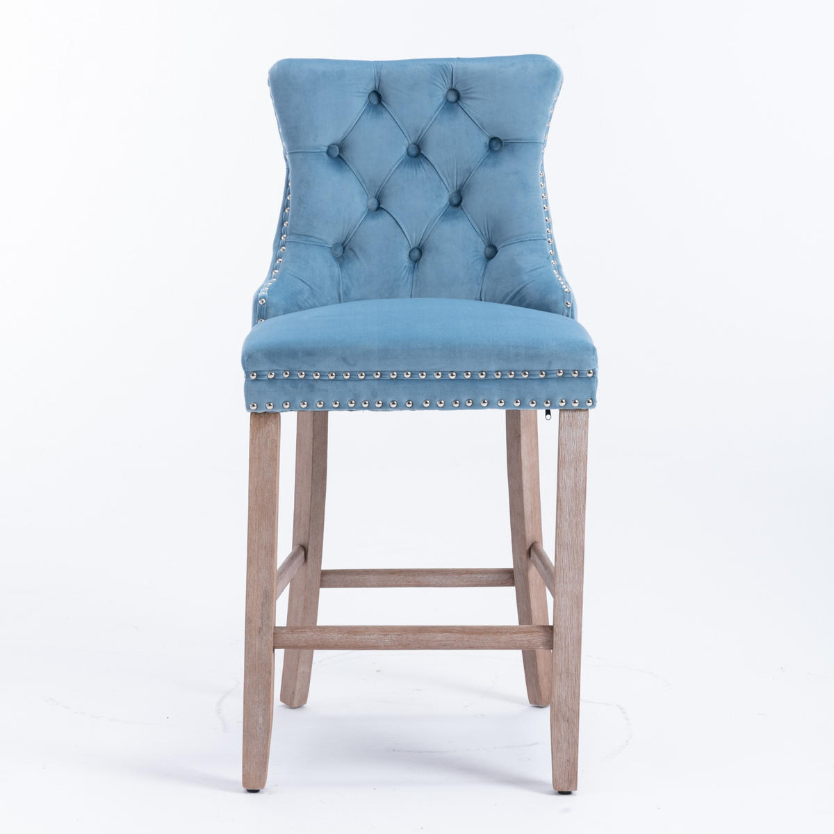 BARHOCKER 2er-Set aus Samt mit Holzbeinen, Hellblau - Hellblau, Textil (60/103/50cm)