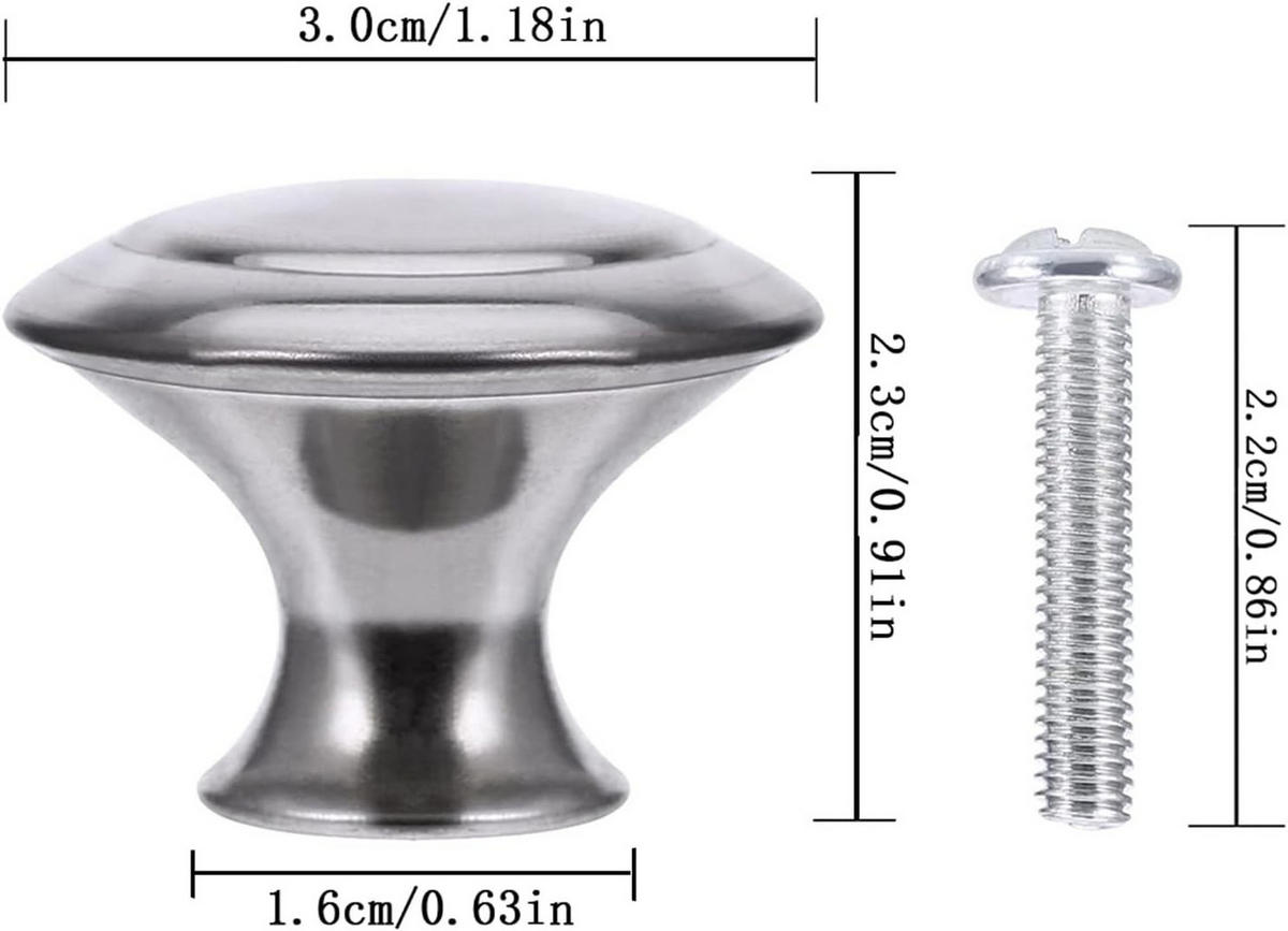 SCHRANKKNOPF Weiß 10er-Set 30 mm - Silberfarben, Metall (3/2.3/3cm)