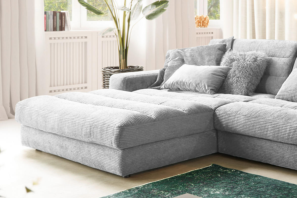 ECKSOFA XL LANA Hellgrau Cord - Hellgrau/Schwarz, Textil (416/205cm) - KAWOLA