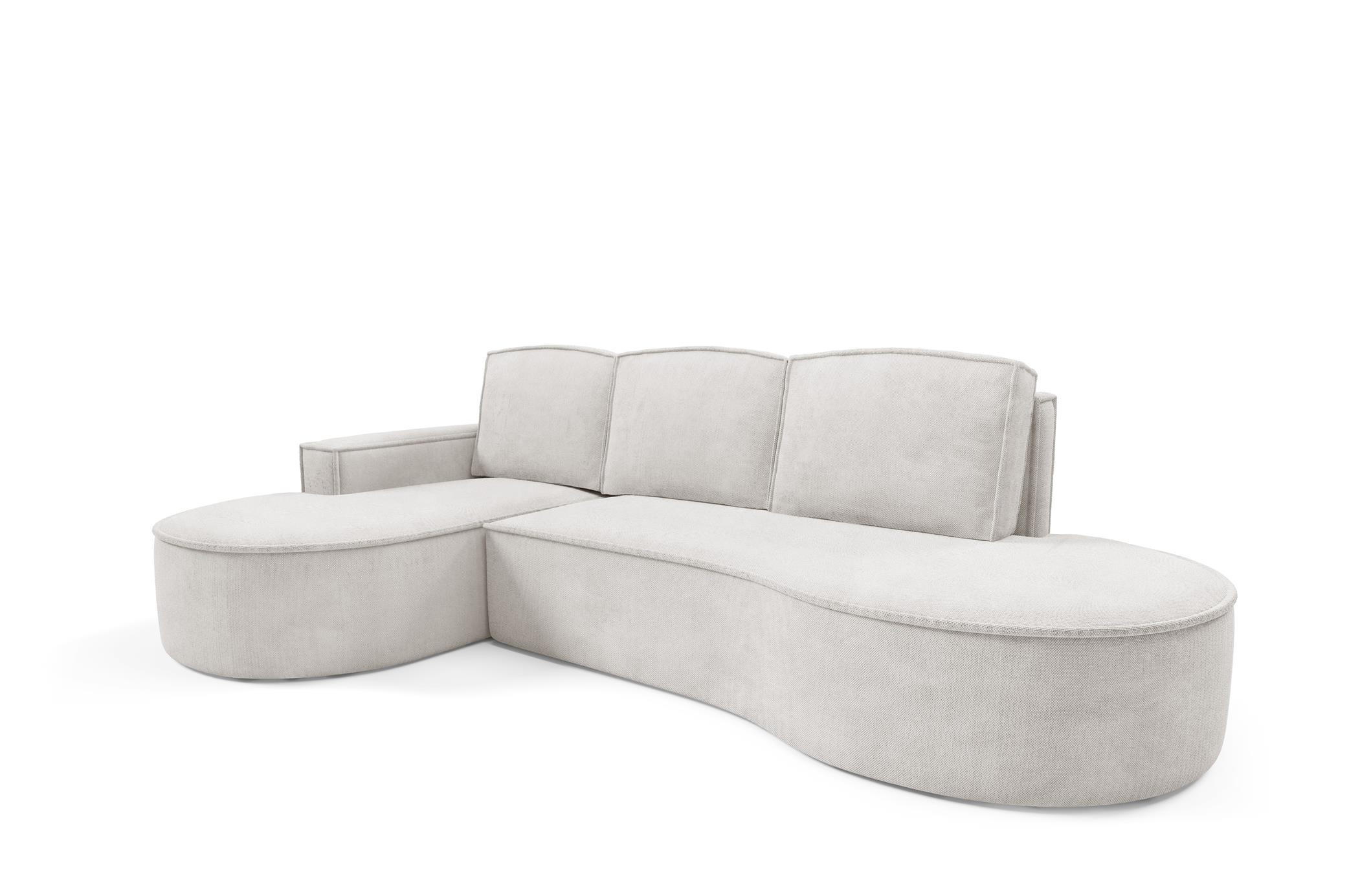 ECKSOFA Flow Weiß, mit Schlaffunktion und Kissen in Curio Stoff, linke seite - Weiß, Holzwerkstoff/Textil (277/157cm) - Bettso