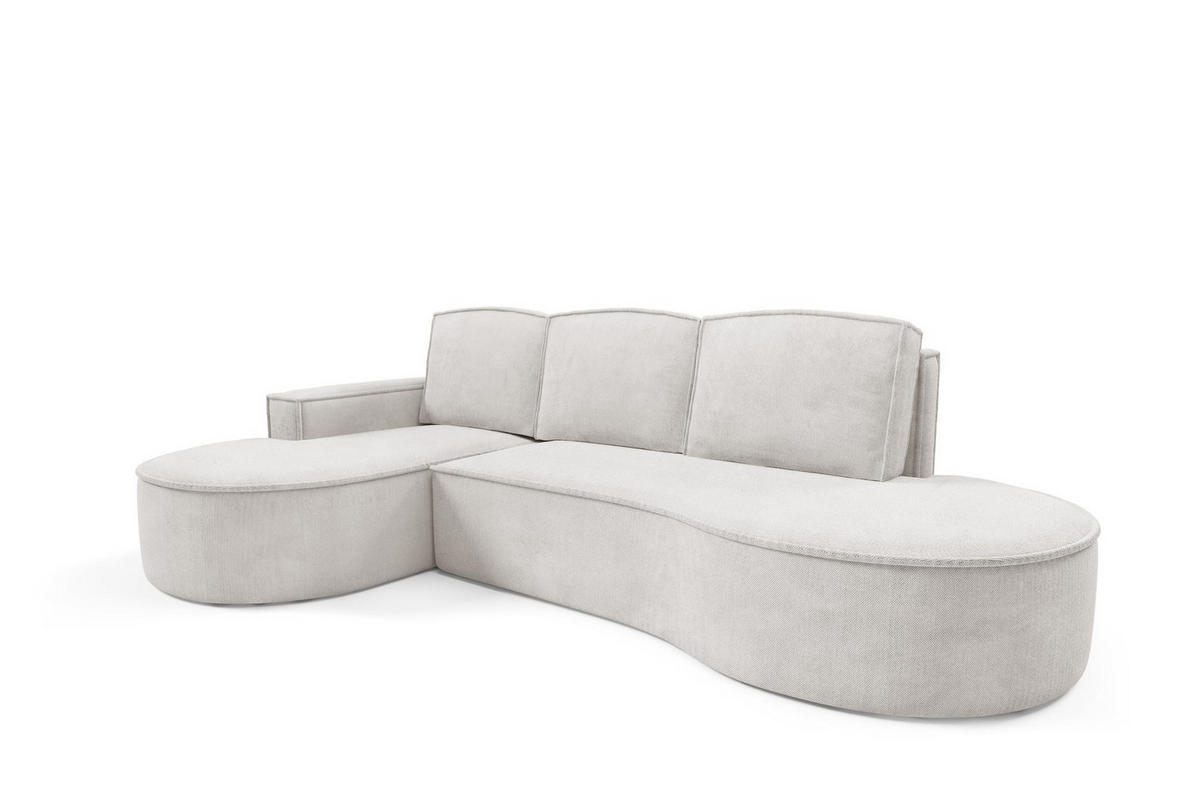 ECKSOFA Flow Weiß, mit Schlaffunktion und Kissen in Curio Stoff, linke seite - Weiß, Holzwerkstoff/Textil (277/157cm) - Bettso