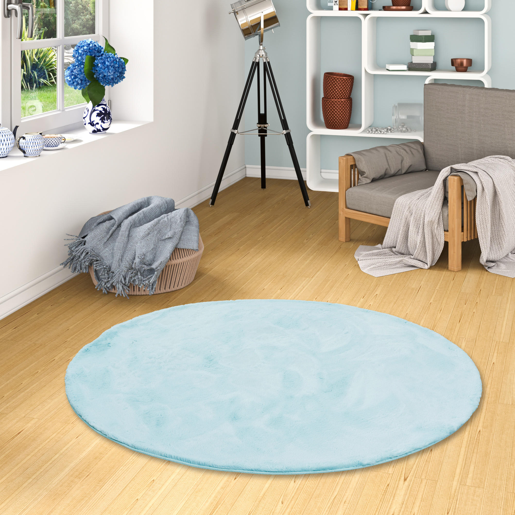 FELLTEPPICH LUXUS SUPER SOFT PLUSH RUND - Türkis, Textil (160/160cm) - Pergamon