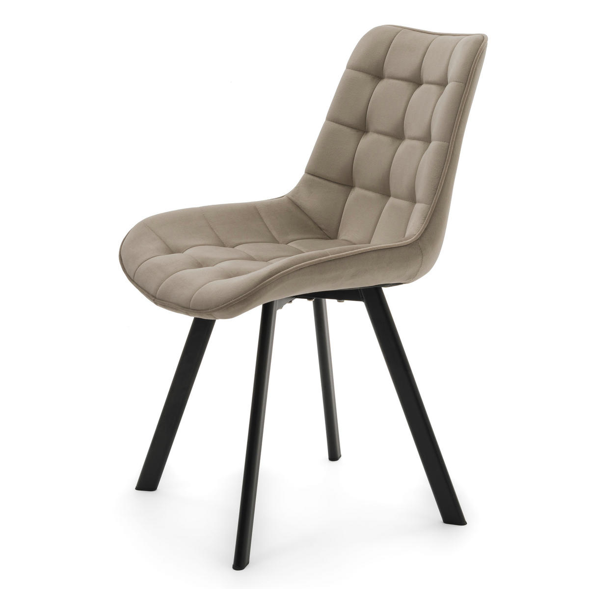 STUHL TORI gepolsterter mit Steppung - dunkelbeige - Samt Velour - Schwarz/Braun, Textil/Metall (53/86/60cm) - NEW HOME