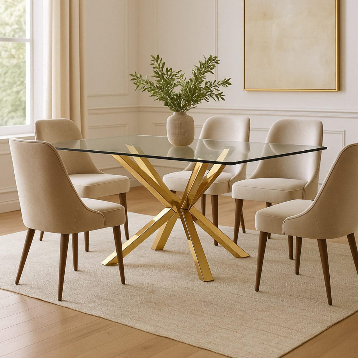 ESSTISCH Terni 180 mit edlen Edelstahlbeinen - Goldfarben, Glas (180/100/76cm) - alesvelt