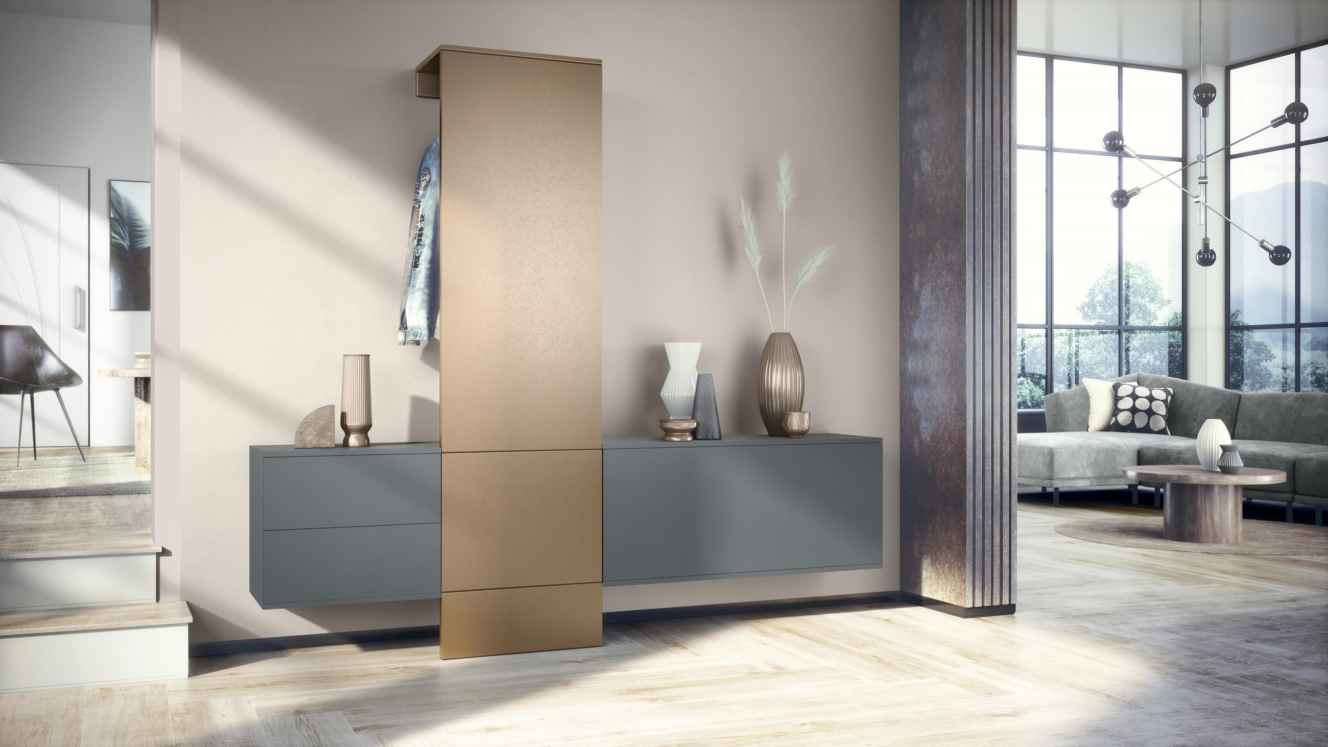 GARDEROBE Carlton Paneel in Bronze Optik - Bronzefarben, Holzwerkstoff (209/193/35cm) - Vladon