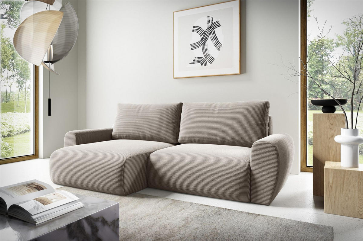 ECKSOFA Galan Mit Schlaffunktion - Beige, Holzwerkstoff/Textil (253/153cm) - Fun Möbel