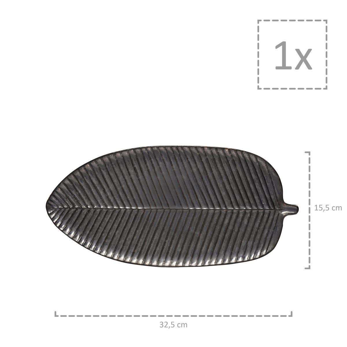SERVIERTELLER TOMBEY - Blattoptik aus Steingut - Dunkelgrau, Keramik (39.3/11.95/22.25cm) - Sänger