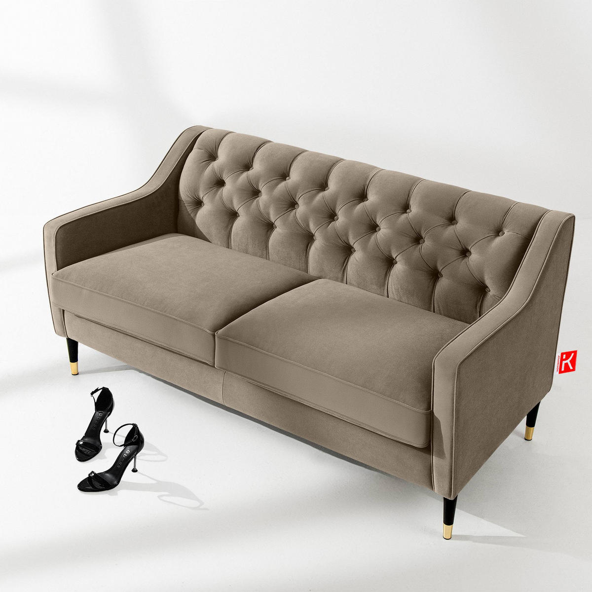 2-SITZER-SOFA NOMUS gesteppt, Beige - Wengefarben/Beige, Holzwerkstoff (170/78/80cm) - KONSIMO®
