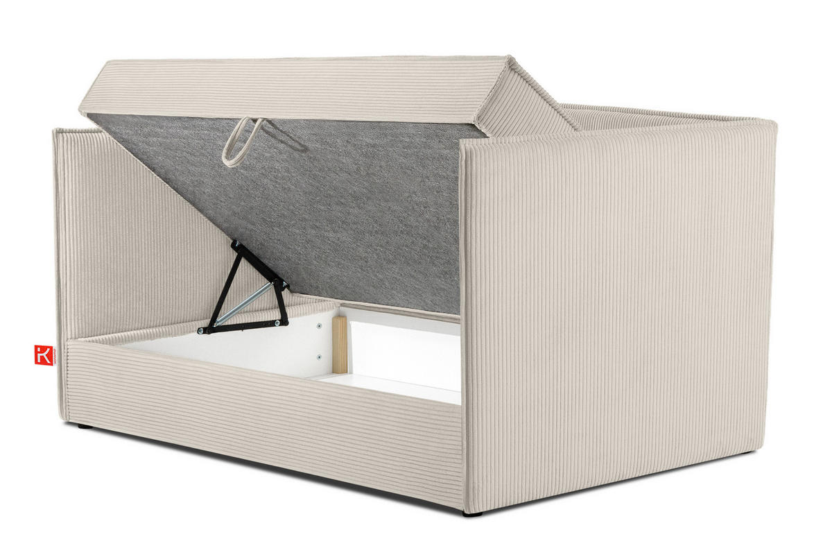 JUGENDBETT ROTI Einzelbett mit Bettkasten, 90x200cm, Bett mit Bonellmatratze, mit Rückenlehne - Creme/Schwarz, Holz/Holzwerkstoff (92/200cm) - KONSIMO®