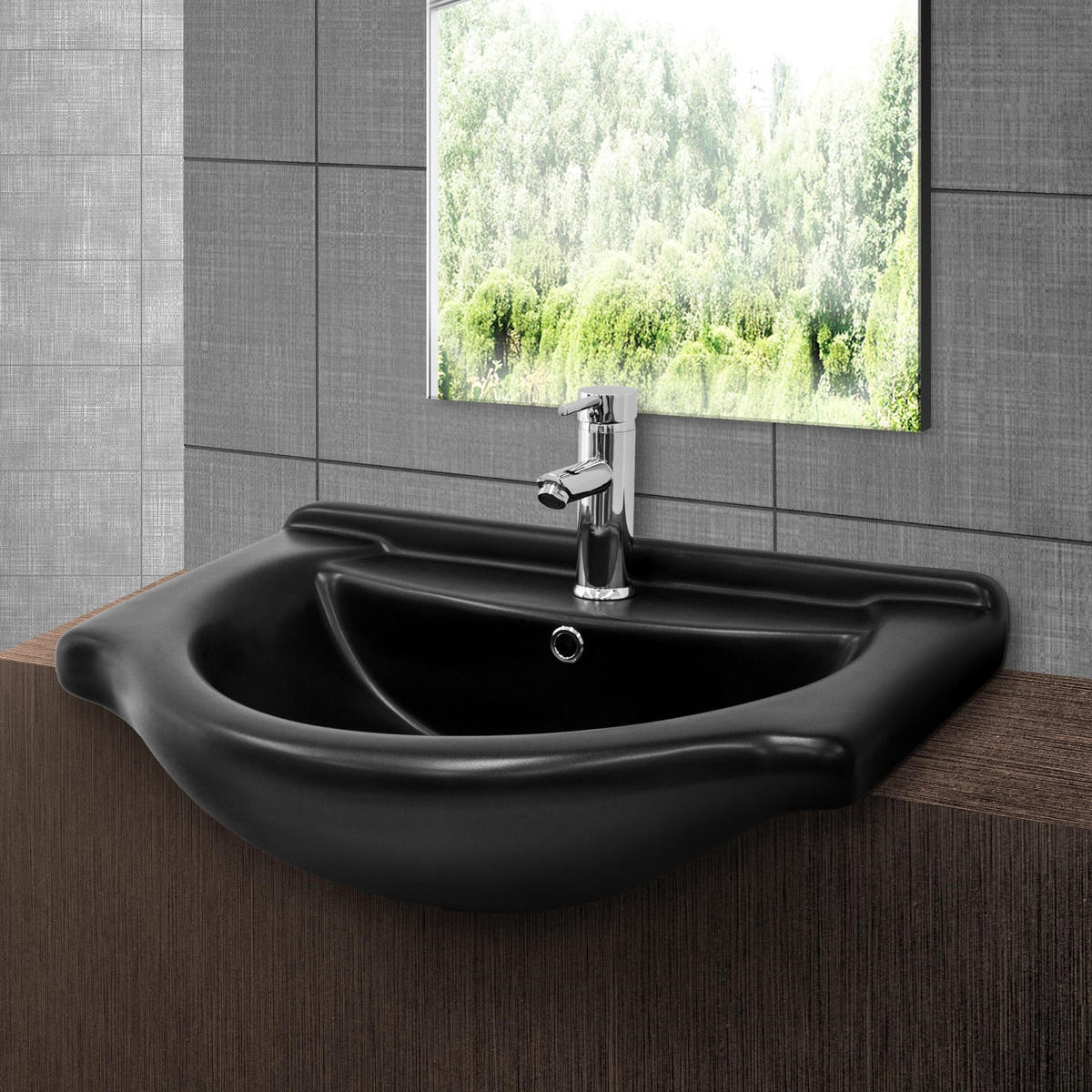 WASCHBECKEN - Schwarz, Keramik (51.5/21.5/67.5cm) - ML-DESIGN
