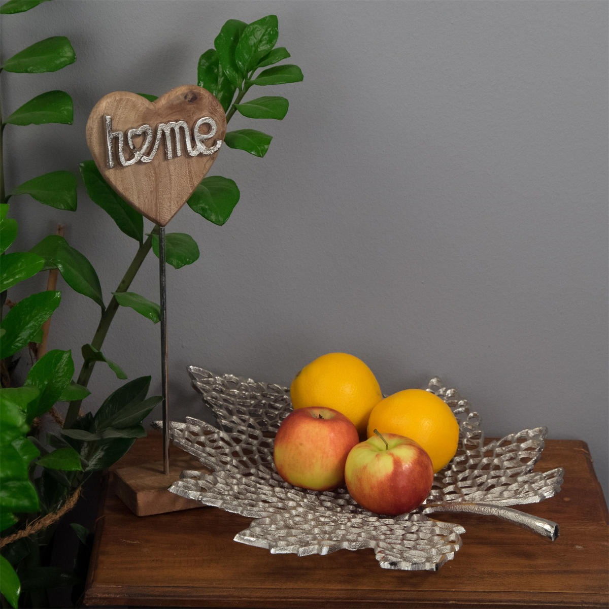 DEKO-SCHALE Leaf 40 Metall Silber - Silberfarben, Metall (36cm) - DESIGN DELIGHTS