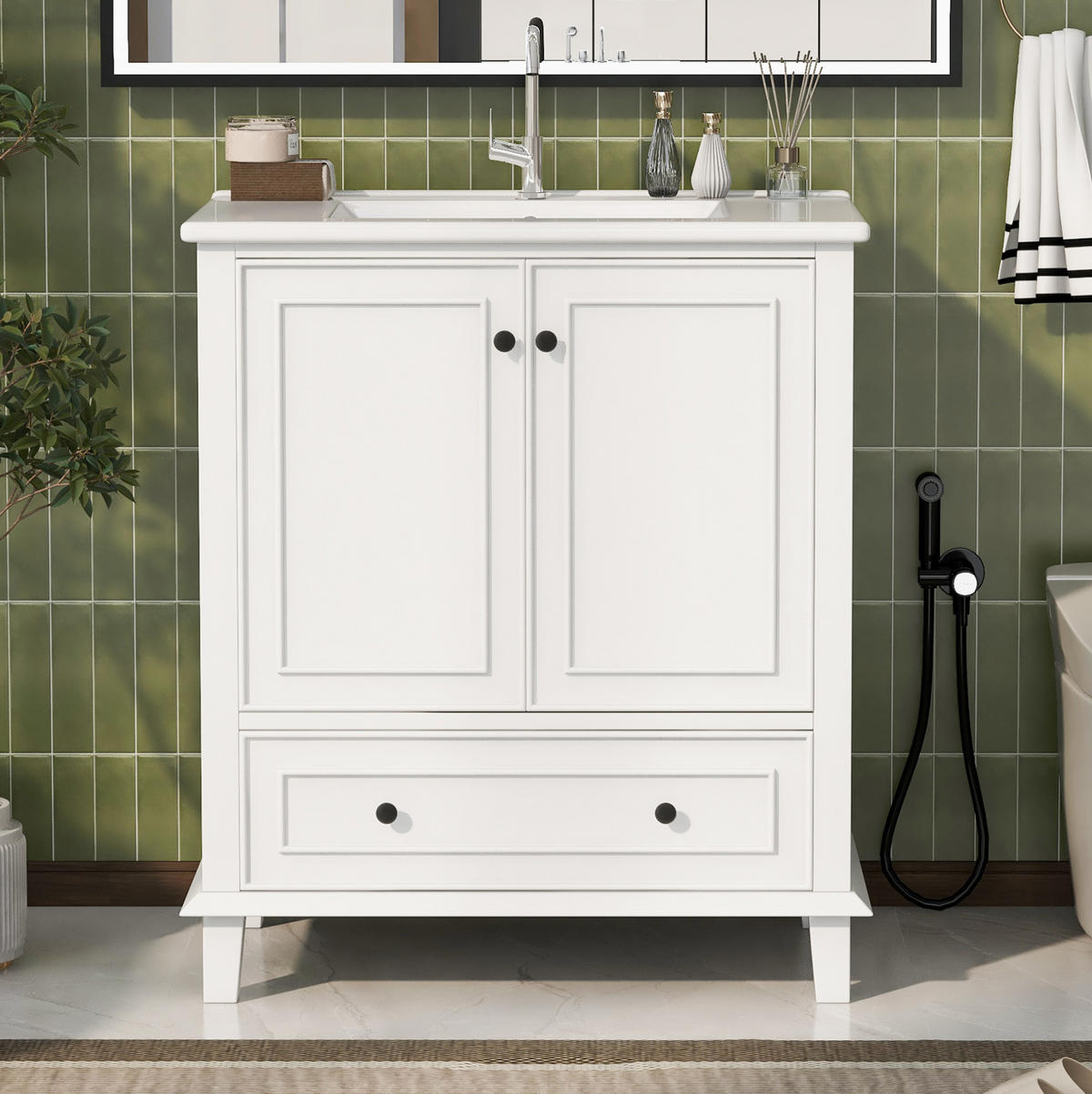 BADEZIMMERSCHRANK mit Waschbecken 76 x 46 x 87 cm Weiß - Weiß, Holzwerkstoff (46/87/76cm) - Beauniv