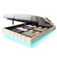 POLSTERBETT mit Bettkasten 160/200 cm mit LED-Beleuchtung, schwebende Optik - Beige, Textil (160/200cm) - BEAOK