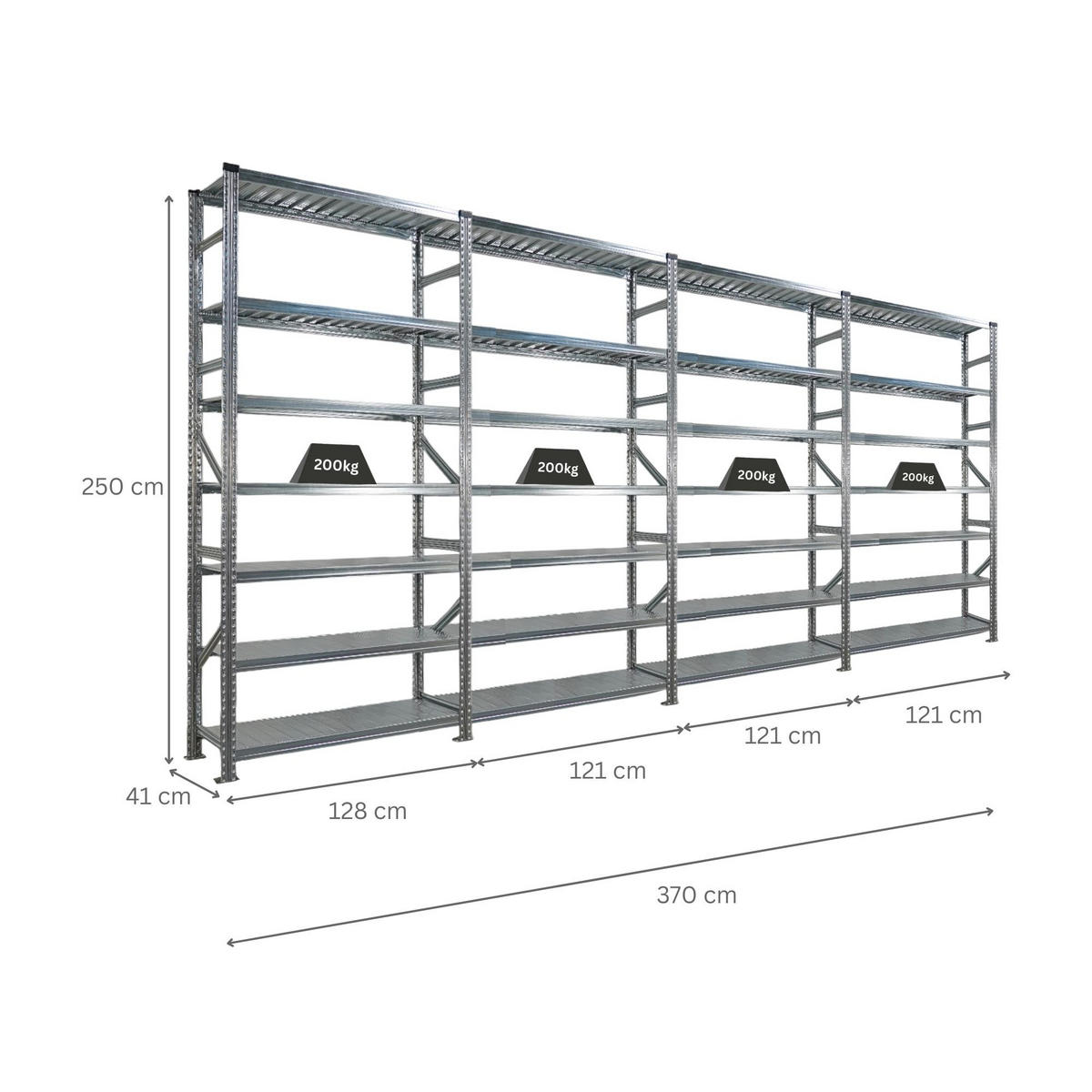 FACHBODENREGAL Proximo Stecksystem 250x480x40cm 7 Ebenen Beidseitig nutzbar Verzinkt - Silberfarben, Metall (480/250/40cm) - PROREGAL