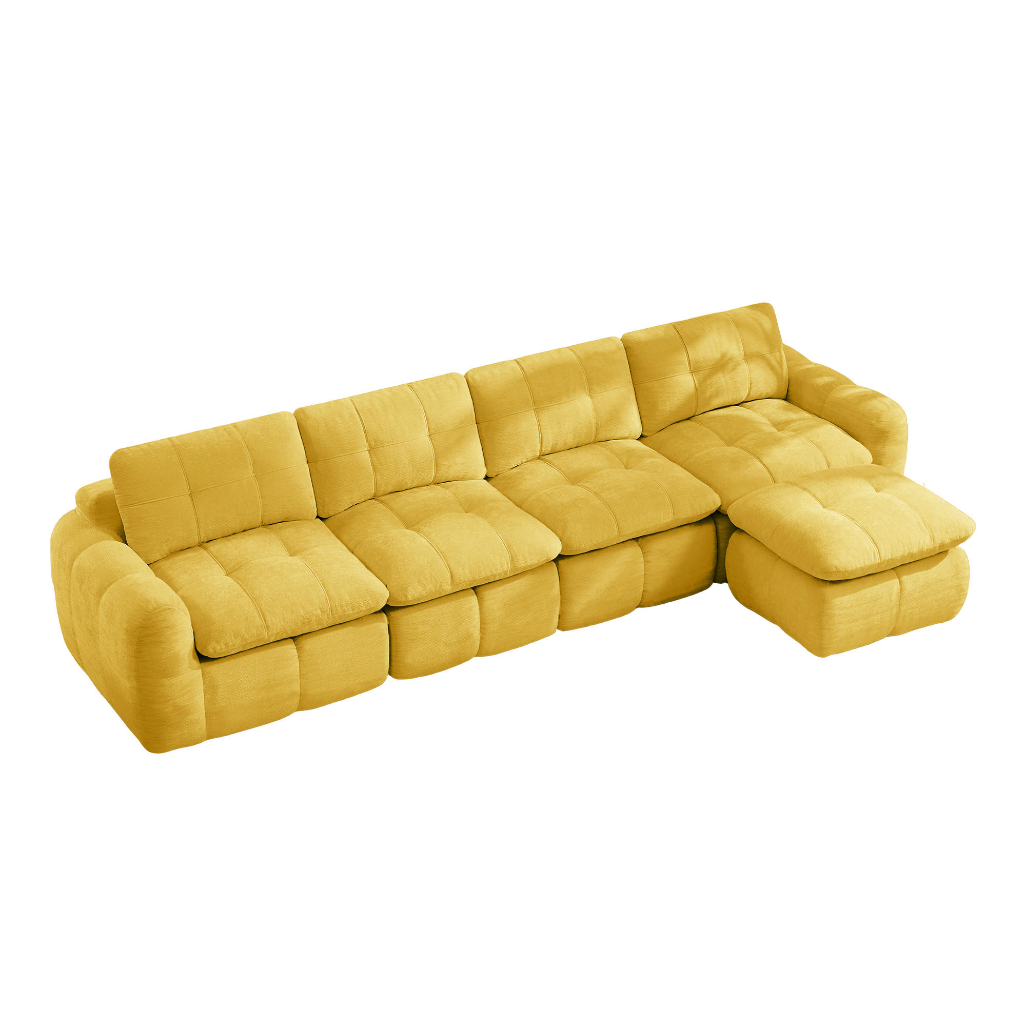 ECKSOFA DE-34464 4-Sitzer L-Form mit Ottoman Gelb - Gelb, Textil (160/334cm) - ComfortXL
