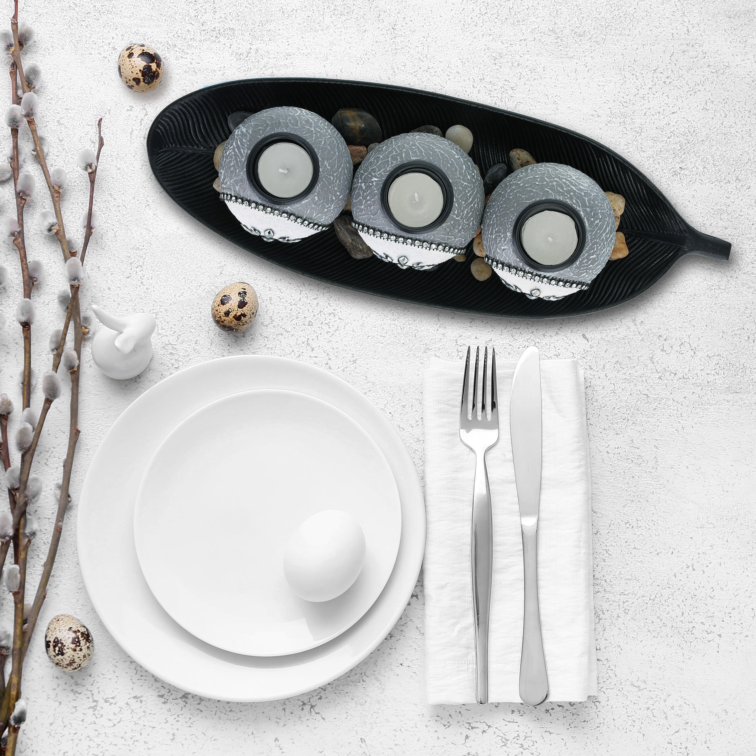 TEELICHTHALTER - Multicolor, Holzwerkstoff/Stein (10cm) - Relaxdays