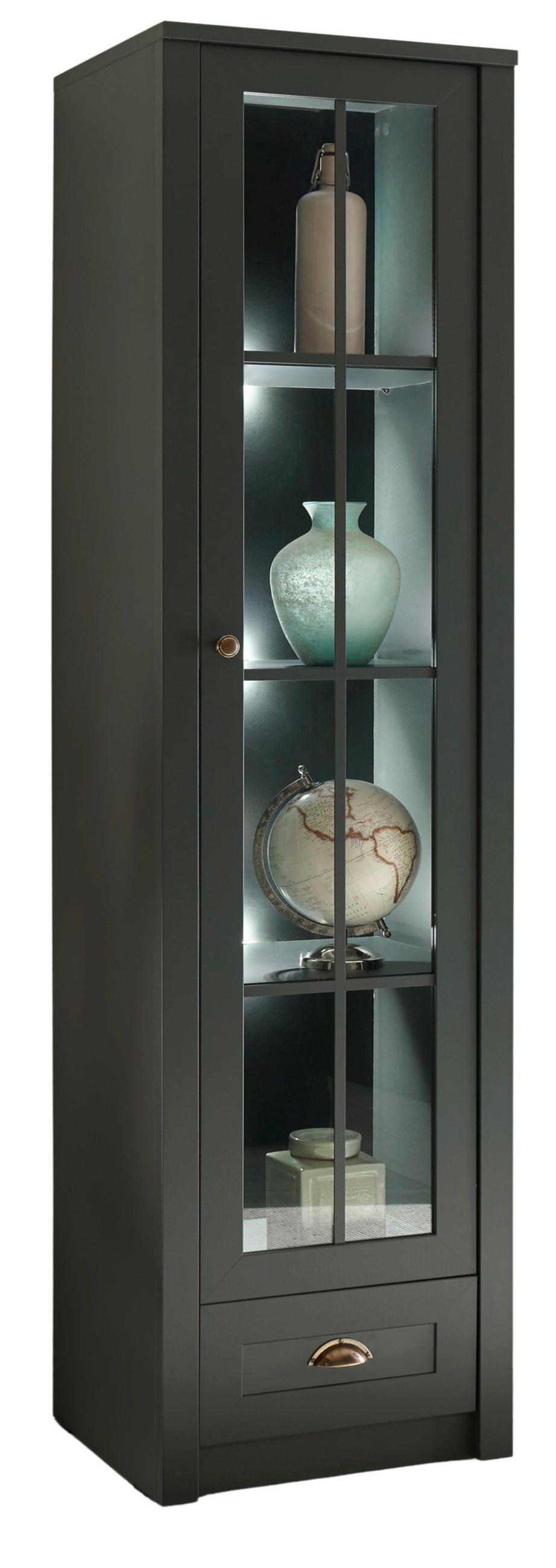 VITRINE grün Landhaus 50 x 197 cm, Vitrinenschrank für Wohn- und Esszimmer - Chromfarben/Schwarz, Glas/Holz (50/197/43cm) - Furn.Design